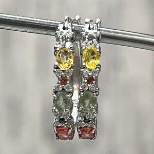 Multi Sapphire White Zircon Sterling Silver Hoop Earrings